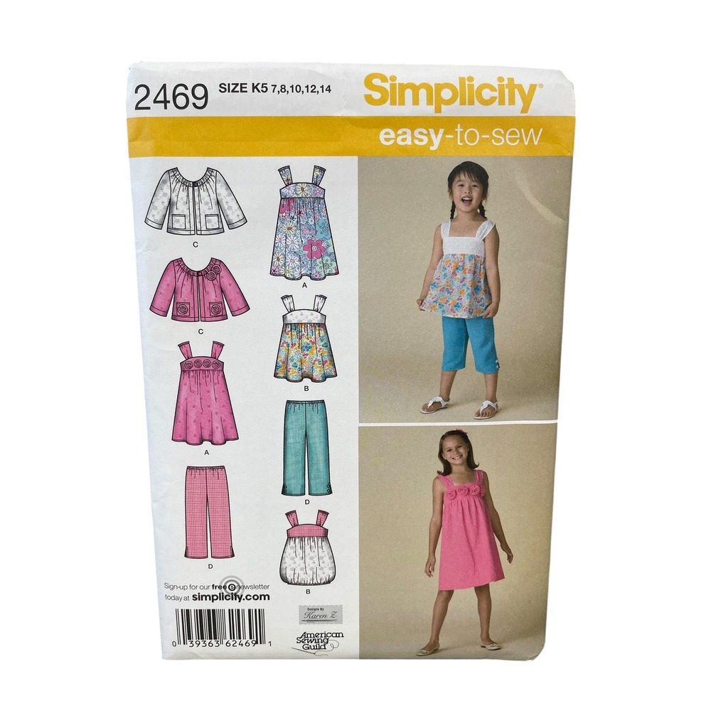 Simplicity Sewing Pattern 2469 Girls Size 7-14 Dress Top Jacket Capri Pants